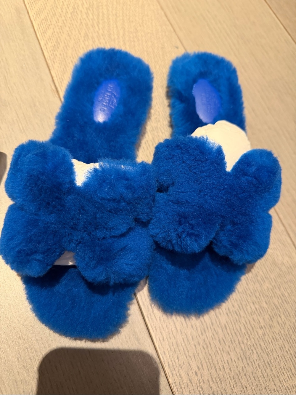 Hermes Blue Shearling Oran Sandals